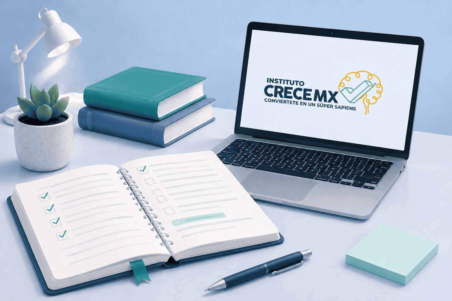 Laptop con materiales de estudio de Crece MX